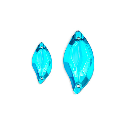 Leaf, Aquamarine - Glass, Sew on Rhinestones