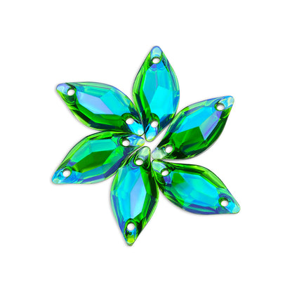 Leaf, Emerald AB - Resin, Sew on Rhinestones