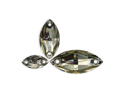 Navette, Grey - Resin, Sew on Rhinestones