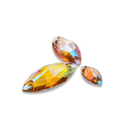 Navette, Peach AB - Resin, Sew on Rhinestones