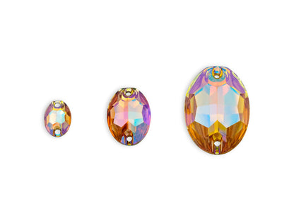 Oval, Peach AB - Resin, Sew on Rhinestone
