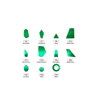 Mirror, Emerald, Shape P21 - P40, Acrylic, Sew on