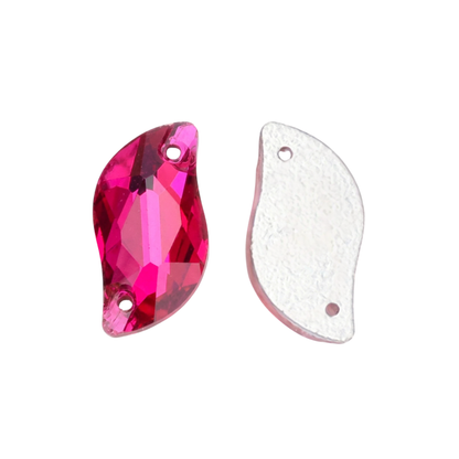 S Leaf, Magenta - Glass, Sew on Rhinestones