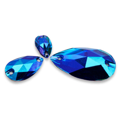 Teardrop, Sapphire AB - Resin, Sew on Rhinestone