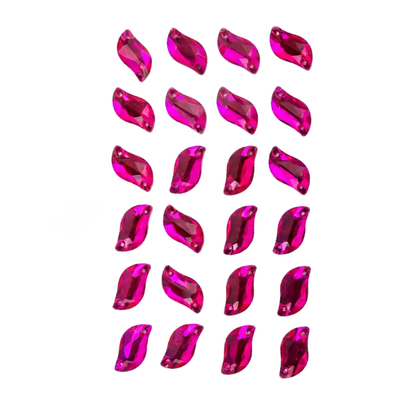 S Leaf, Magenta - Glass, Sew on Rhinestones
